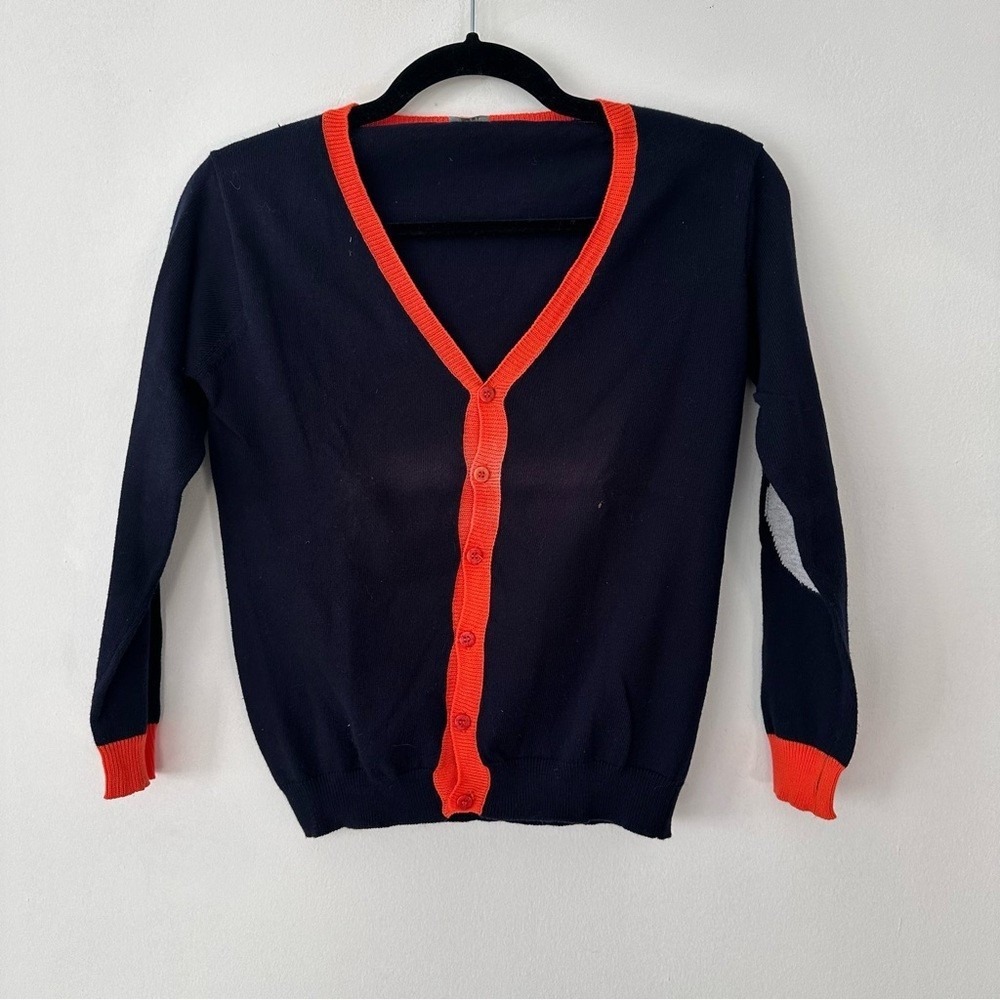 Il Gufo kids cardigan navy/orange varsity cotton size‎ 12 shoulder patch